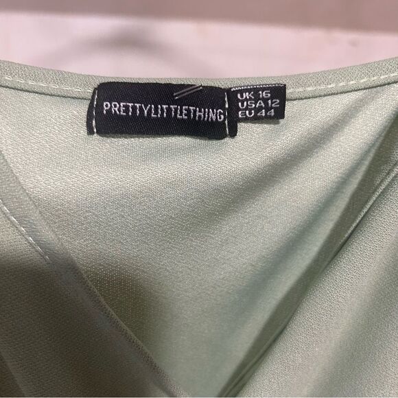 PrettyLittleThing Sage Green Crepe Strappy Wrap Romper - Picture 5 of 7